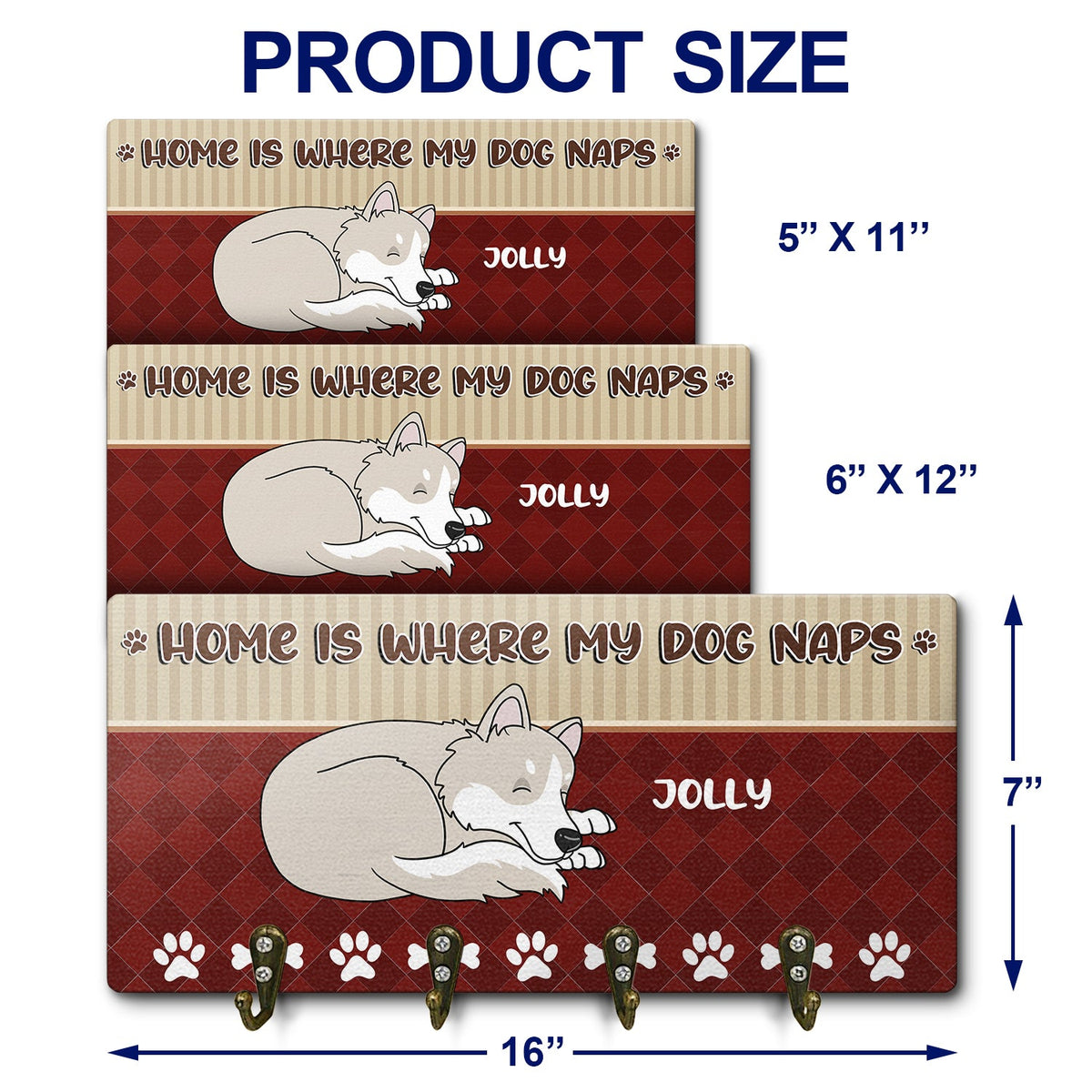Home Is Where My Dog Naps - Gift For Dog Lovers - Personalized Custom Wood Key Holder