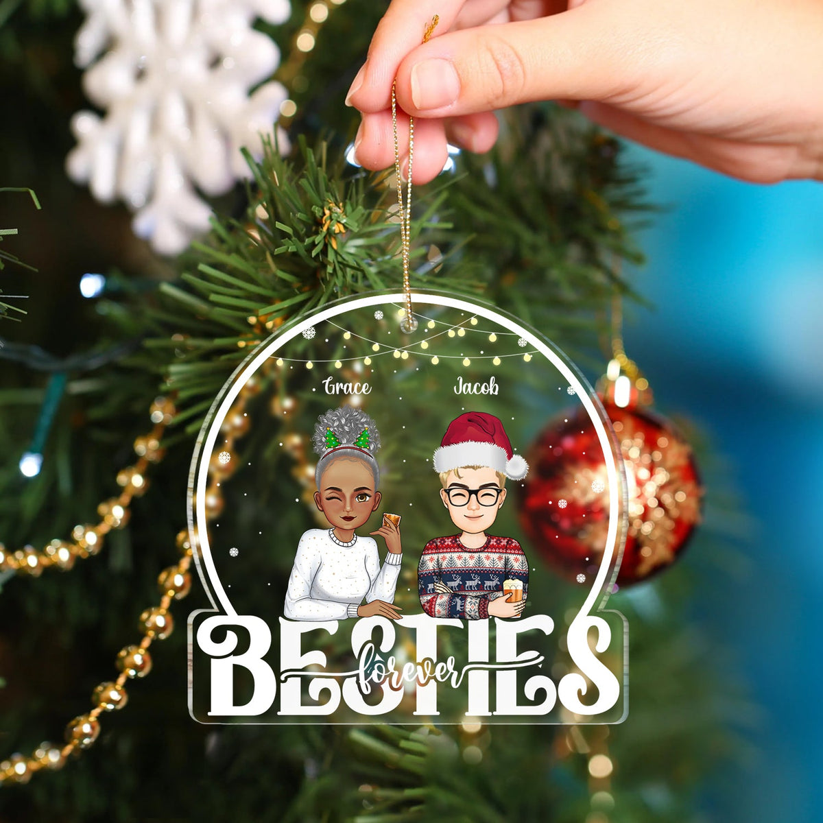 Besties Forever - Christmas, Bestie BFF Gift - Personalized Custom Shaped Acrylic Ornament