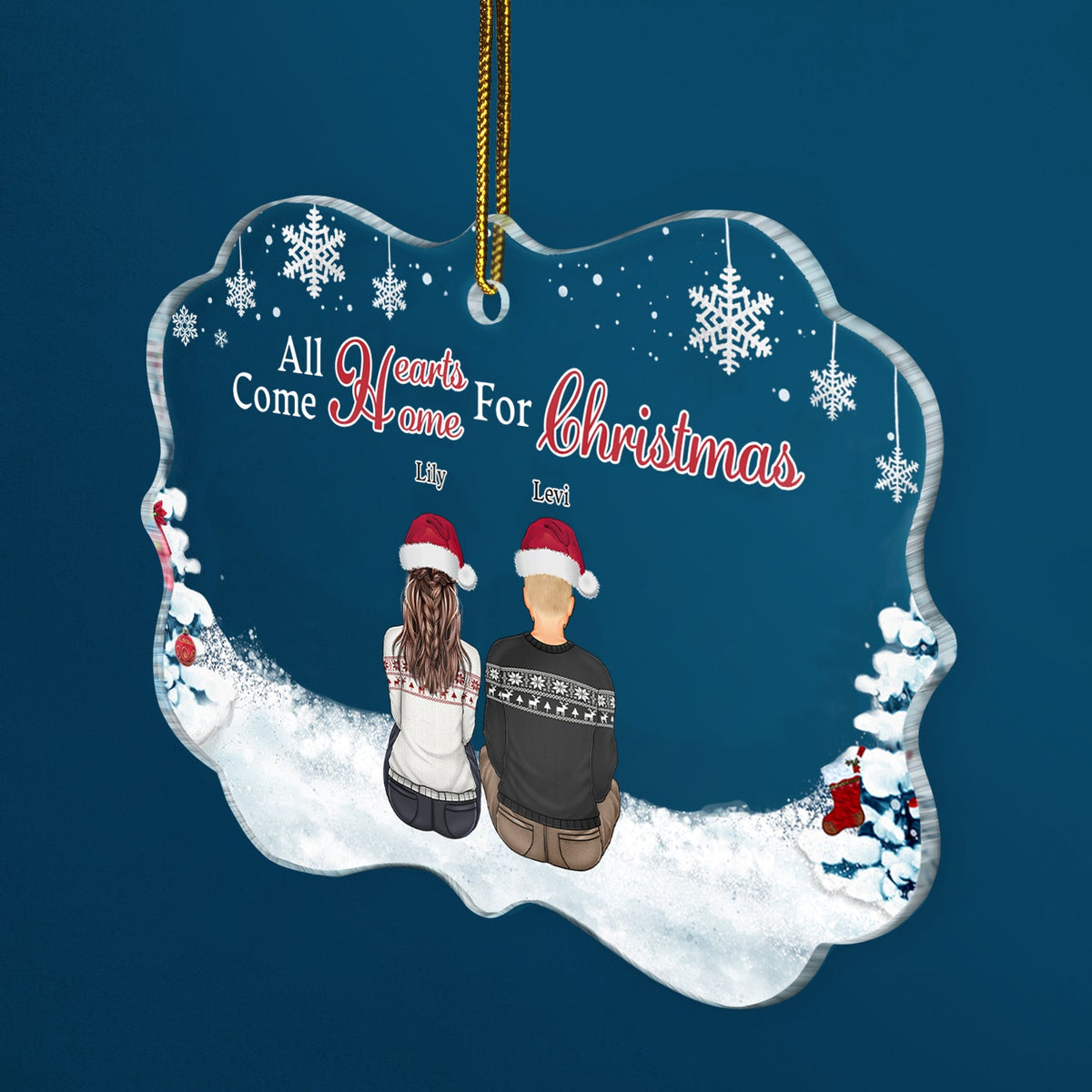All Hearts Come Home For Christmas - Christmas, Gift For Family - Personalized Medallion Acrylic Ornament