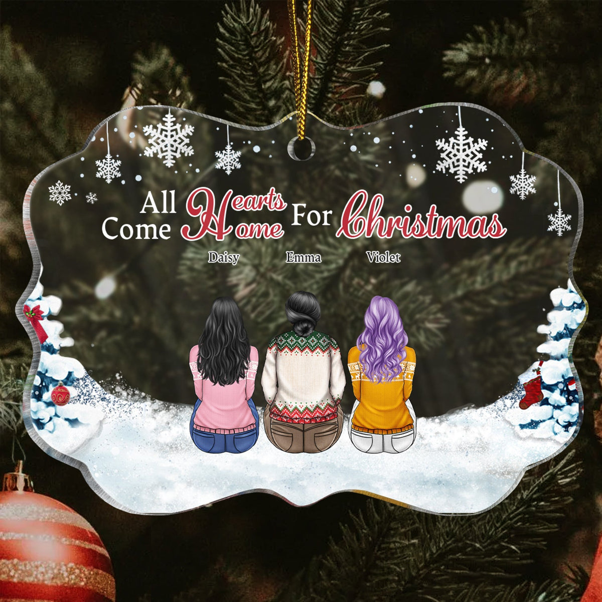 All Hearts Come Home For Christmas - Christmas, Gift For Family - Personalized Medallion Acrylic Ornament