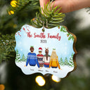 Back Family Snow - Christmas, Gift For Family - Personalized Medallion Wooden Ornament
