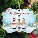 Back Family Snow - Christmas, Gift For Family - Personalized Medallion Wooden Ornament