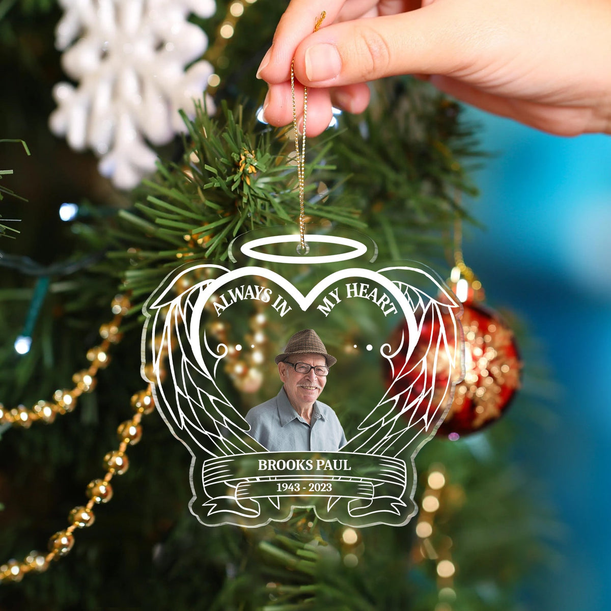 Custom Photo Always In Our Hearts - Christmas, Memorial Gift - Personalized Custom Shaped Acrylic Ornament