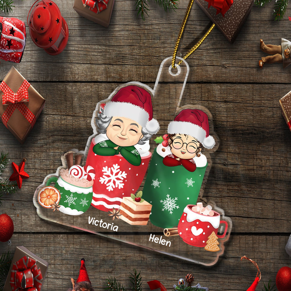 Grandma Grandpa Grandkid Cups - Gift For Grandkids, Kids - Personalized Cutout Acrylic Ornament