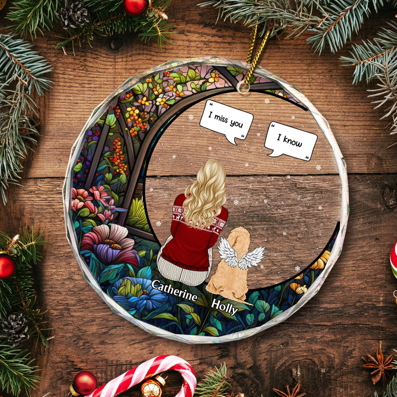 Christmas I Miss You - Memorial Gift For Pet Lovers, Dog Mom, Dog Dad, Cat Mom, Cat Dad - Personalized Circle Glass Ornament