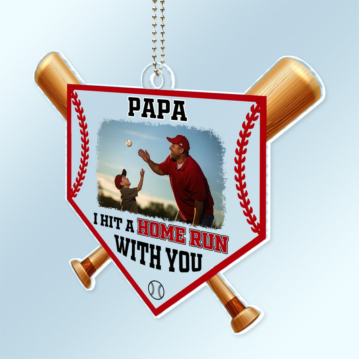 Custom Photo Dad We Hit A Home Run With You - Gift For Baseball Dad, Father - Personalized Acrylic Car Hanger