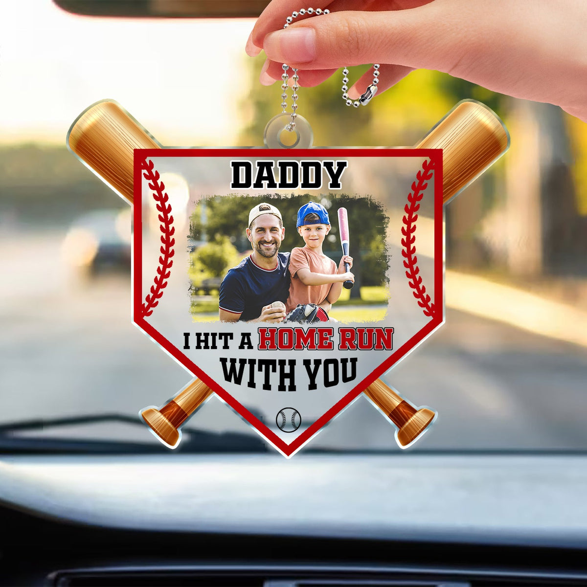 Custom Photo Dad We Hit A Home Run With You - Gift For Baseball Dad, Father - Personalized Acrylic Car Hanger