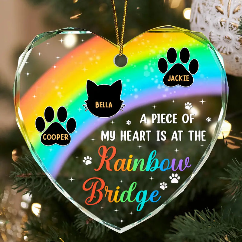 Pet Lovers - A Piece Of My Heart Memorial Christmas - Personalized Heart Shaped Glass Ornament
