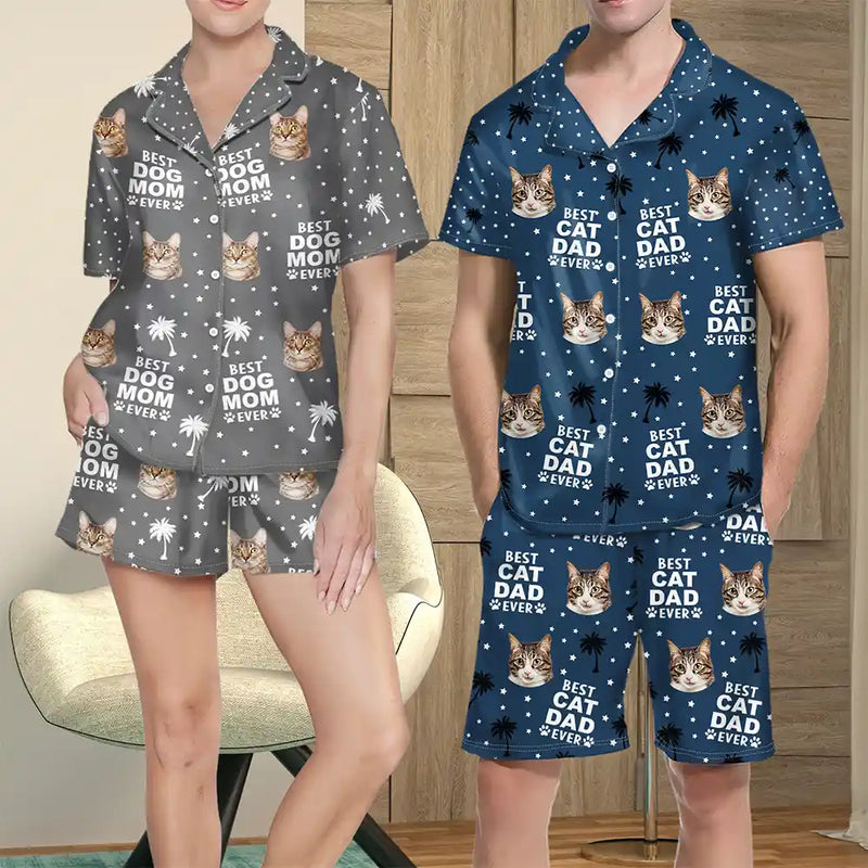 Pet Lovers, Pet Mom, Pet Dad - Custom Photo Best Dog Cat Dad Mom Ever - Personalized Short Pajamas Set