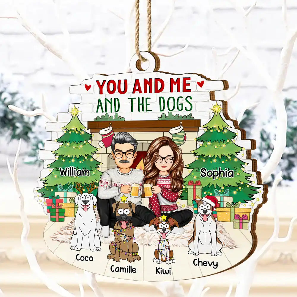 Gift For Couples,Pet Lovers,Dog Lovers,Cat Lovers - You And Me And The Fur Babies - Personalized Custom Shaped Wooden Ornament