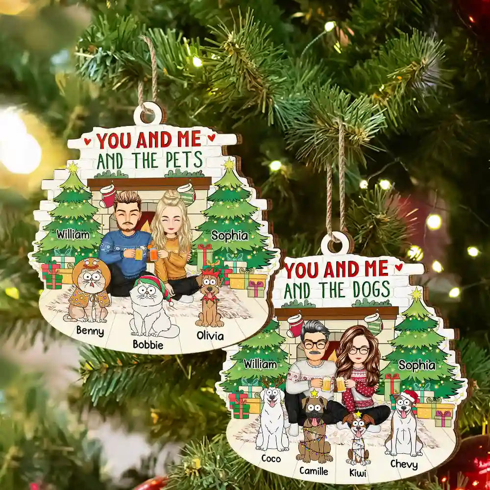 Gift For Couples,Pet Lovers,Dog Lovers,Cat Lovers - You And Me And The Fur Babies - Personalized Custom Shaped Wooden Ornament
