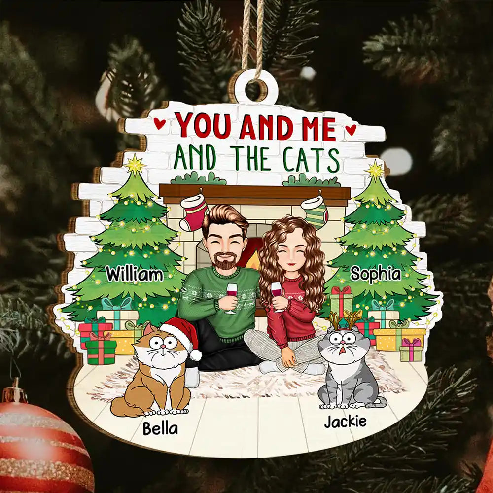 Gift For Couples,Pet Lovers,Dog Lovers,Cat Lovers - You And Me And The Fur Babies - Personalized Custom Shaped Wooden Ornament