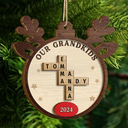 Gift For Grandma,Gift For Grandpa,Gift For Grandparents - Crossword Our Grandkids Reindeer - Personalized 2-Layered Wooden Ornament