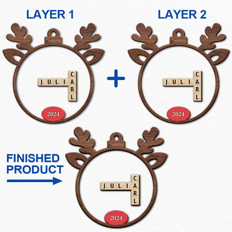 Gift For Grandma,Gift For Grandpa,Gift For Grandparents - Crossword Our Grandkids Reindeer - Personalized 2-Layered Wooden Ornament
