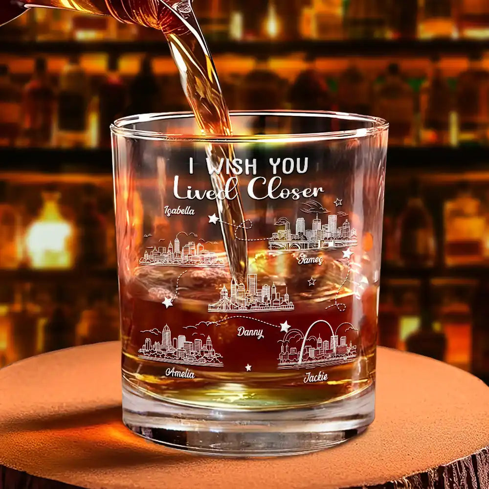 Family,Gift For Brothers,Gift For Bestie,Gift For Sisters,Happy,Gift For Sibling - Long Distance Never Too Far To Drink Together - Personalized Whiskey Glass
