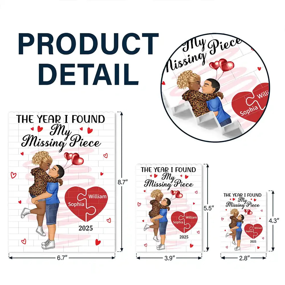Gift For Couples, Gift For Husband, Gift For Wife, Gift For Boyfriend, Gift For Girlfriend - The Year I Found My Missing Piece - Personalized Vertical Rectangle Building Brick Blocks