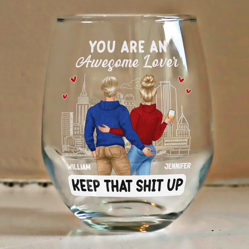 Gift For Couples, Gift For Wife, Gift For Girlfriend - You Are An Awesome Wife - Personalized Stemless Wine Glass