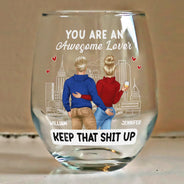 Gift For Couples, Gift For Wife, Gift For Girlfriend - You Are An Awesome Wife - Personalized Stemless Wine Glass