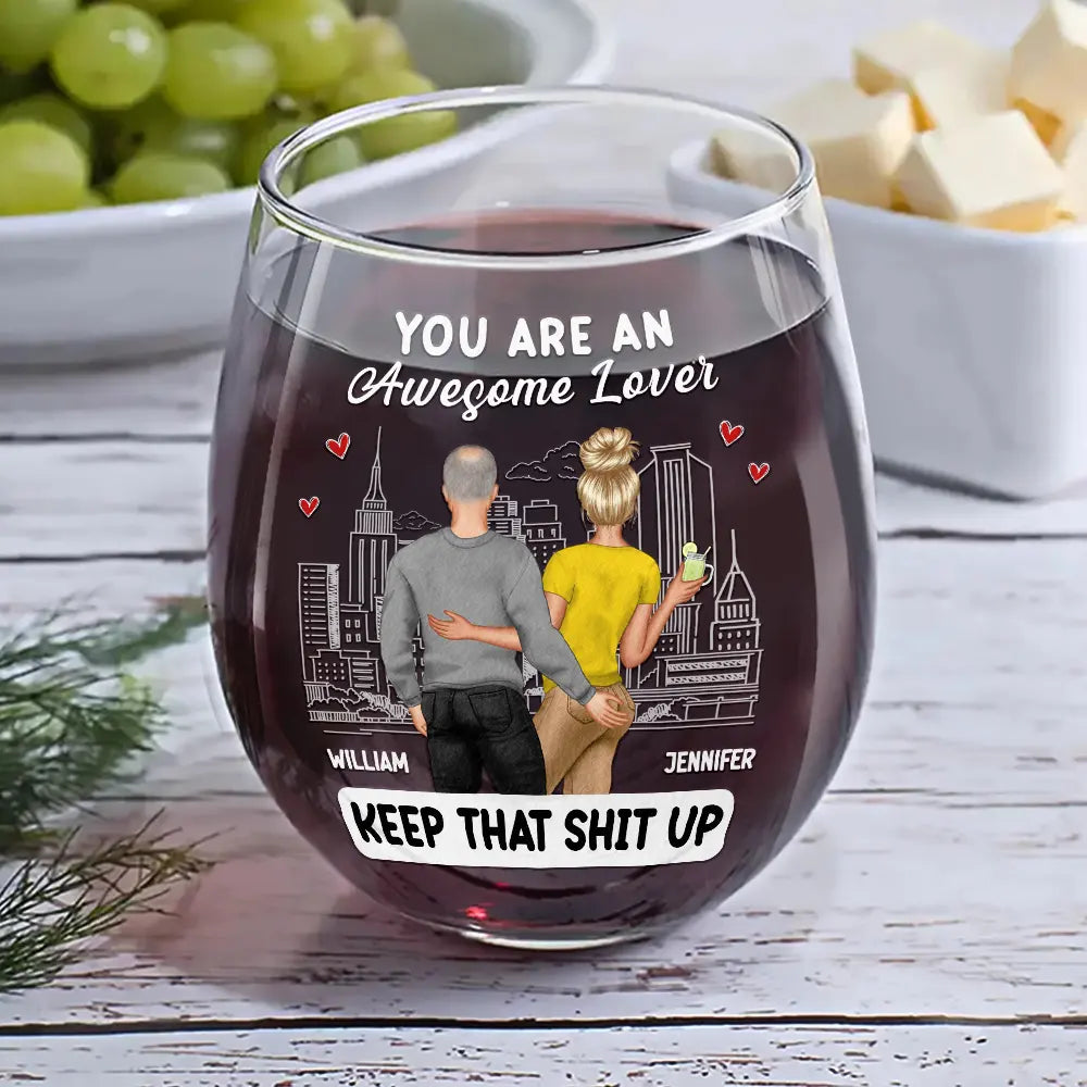Gift For Couples, Gift For Wife, Gift For Girlfriend - You Are An Awesome Wife - Personalized Stemless Wine Glass