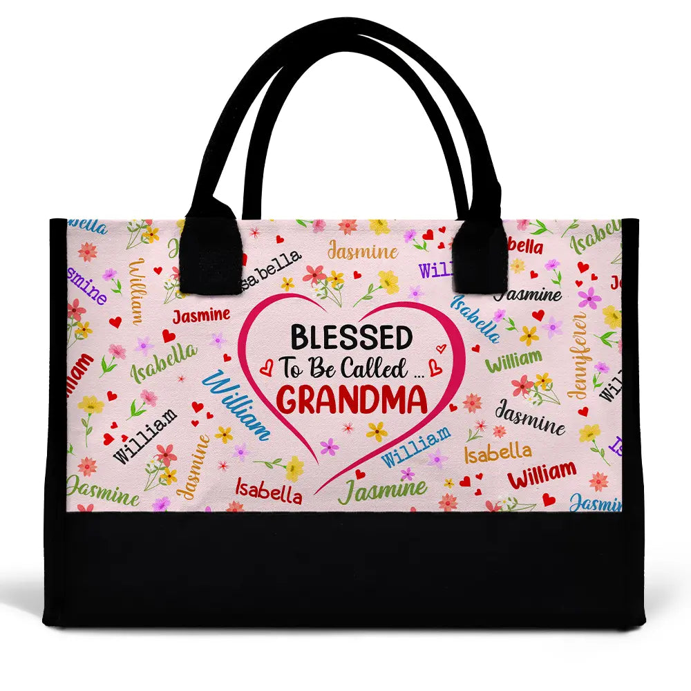 Text Pattern Bless To Be Called Grandma Nana Mom - Personalized Canvas Tote Bag