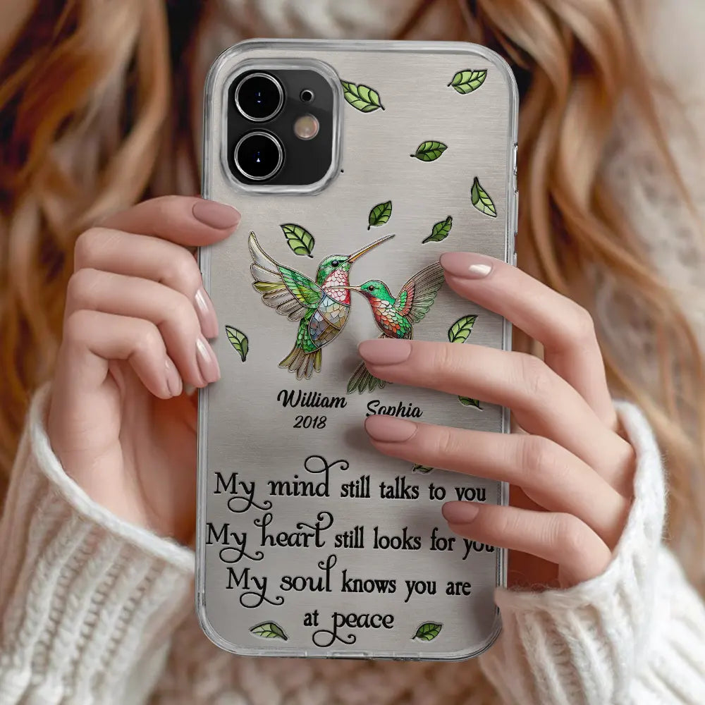 Memorial, Sad, Family - Memorial My Mind Still Talks To You - Metal Effect Printed, Personalized Clear Phone Case