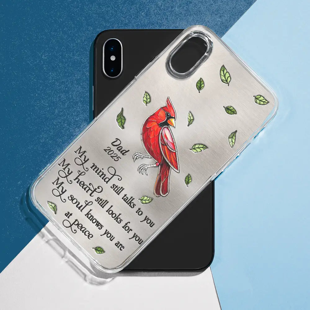 Memorial, Sad, Family - Memorial My Mind Still Talks To You - Metal Effect Printed, Personalized Clear Phone Case