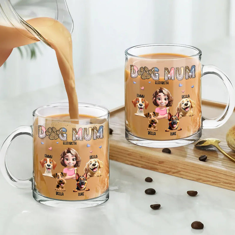 Dog Lovers, Dog Mom, Pet Lovers, Pet Mom, Happy - Dog Mom Dog Mama 3D Effect - Personalized Glass Mug