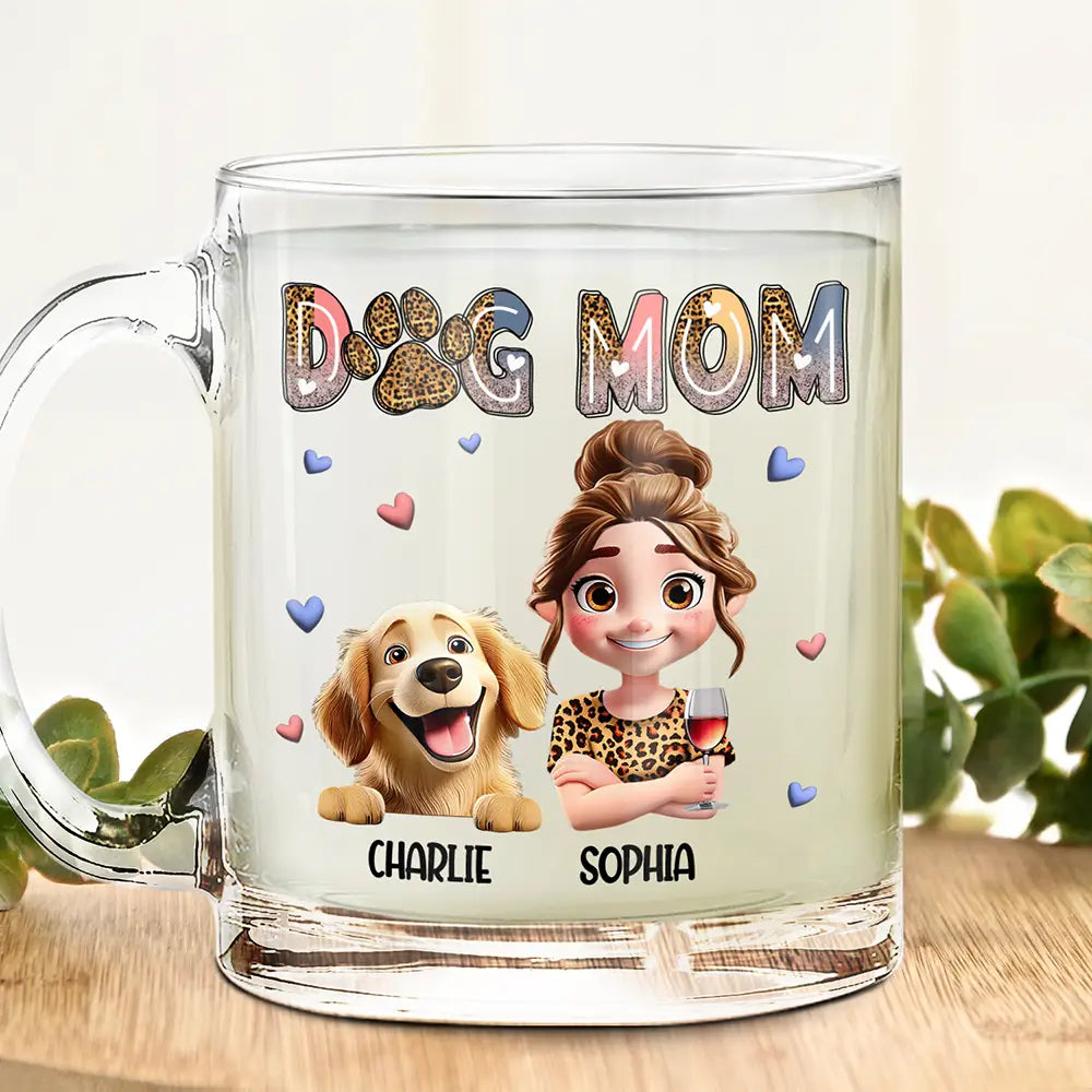 Dog Mom Dog Mama 3D Effect - Personalized Glass Mug