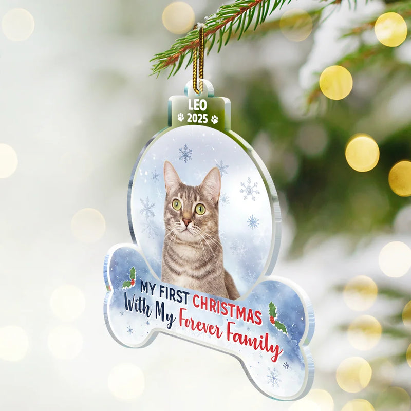 Dog Lovers,Dog Mom,Dog Dad,Christmas,Happy - Custom Photo First Christmas With My Forever Family - Personalized Custom Shaped Acrylic Ornament
