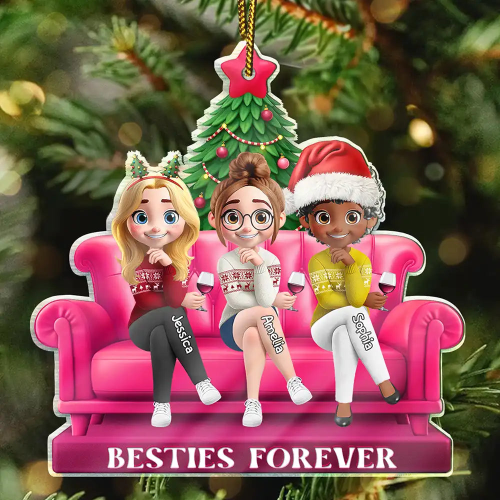 3D Effect Besties Forever Christmas - Personalized Custom Shaped Acrylic Ornament
