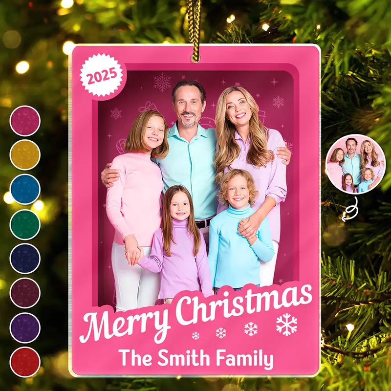 Family,Parents,Gift For Grandparents,Gift For Kids,Happy,Christmas,Custom Photo - Custom Photo Christmas Sitting Family Toy Box - Personalized Custom Shaped Acrylic Ornament