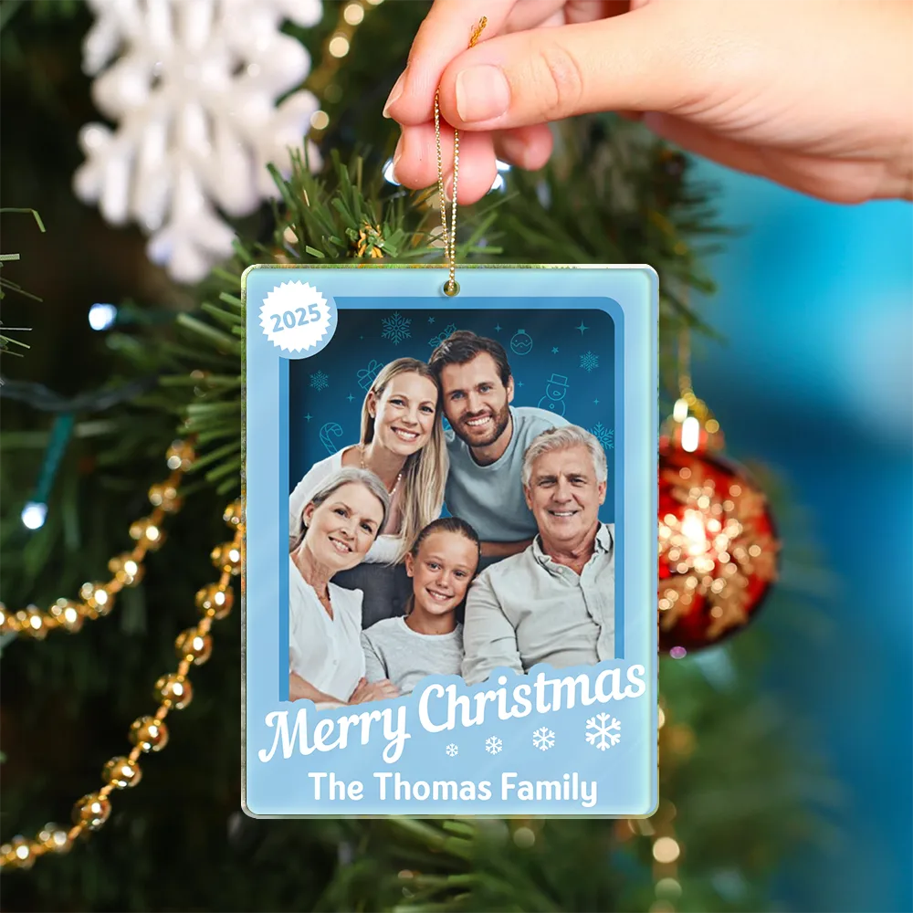 Family,Parents,Gift For Grandparents,Gift For Kids,Happy,Christmas,Custom Photo - Custom Photo Christmas Sitting Family Toy Box - Personalized Custom Shaped Acrylic Ornament