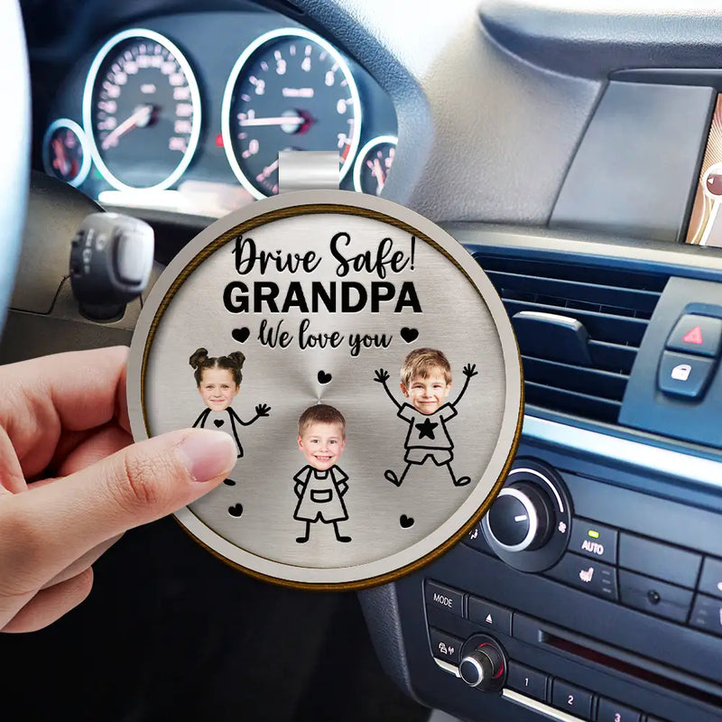 Stick Figure,Gift For Father,Gift For Grandpa,Gift For Mother,Gift For Grandma,Happy - Custom Photo Drive Safe Grandpa Daddy Kid Stick Figures - Personalized Custom Shaped Car Visor Clip