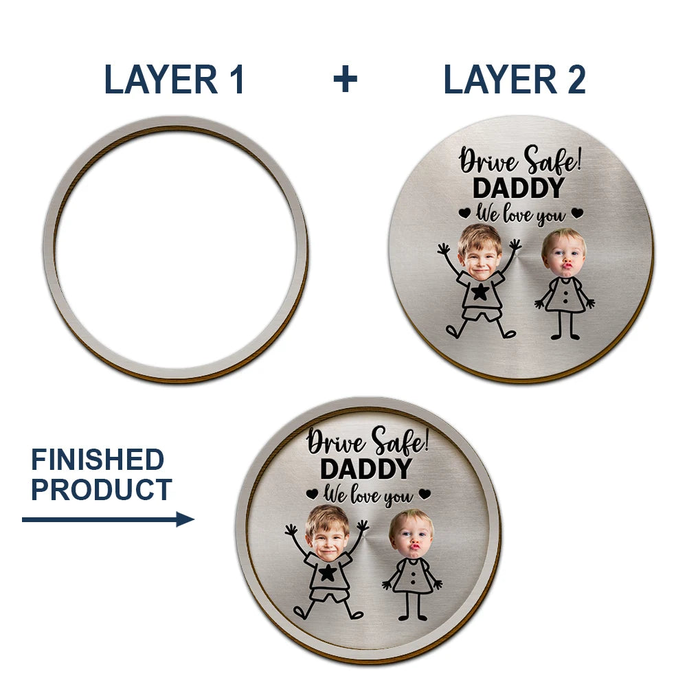 Stick Figure,Gift For Father,Gift For Grandpa,Gift For Mother,Gift For Grandma,Happy - Custom Photo Drive Safe Grandpa Daddy Kid Stick Figures - Personalized Custom Shaped Car Visor Clip