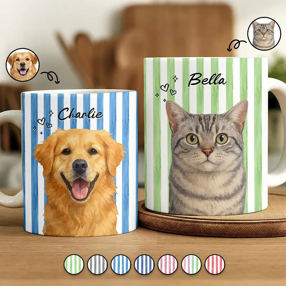 Custom Photo Realistic Watercolor Art Dog Cat Stripe Colors - Personalized White Edge-to-Edge Mug