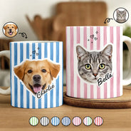 Pet Lovers,Pet Mom,Pet Dad,Dog Lovers,Dog Mom,Dog Dad,Custom Photo - Custom Outline Photo Dog Cat Stripe Colors - Personalized White Edge-to-Edge Mug