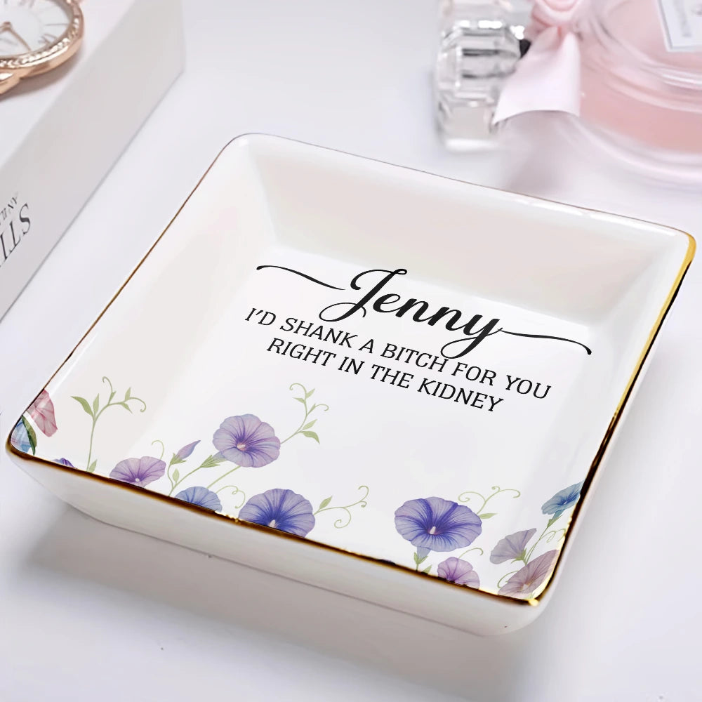 Gift For Bestie,Gift For Sisters,Happy - A True Friendship Is A Journey Without An End Birth Flower Watercolor - Personalized Ring Dish