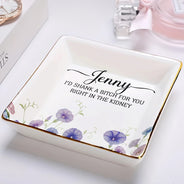 Gift For Bestie,Gift For Sisters,Happy - A True Friendship Is A Journey Without An End Birth Flower Watercolor - Personalized Ring Dish