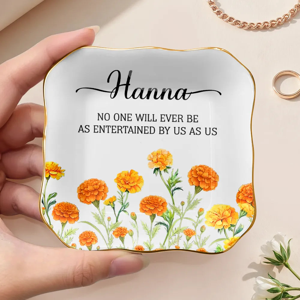 Gift For Bestie,Gift For Sisters,Happy - A True Friendship Is A Journey Without An End Birth Flower Watercolor - Personalized Ring Dish