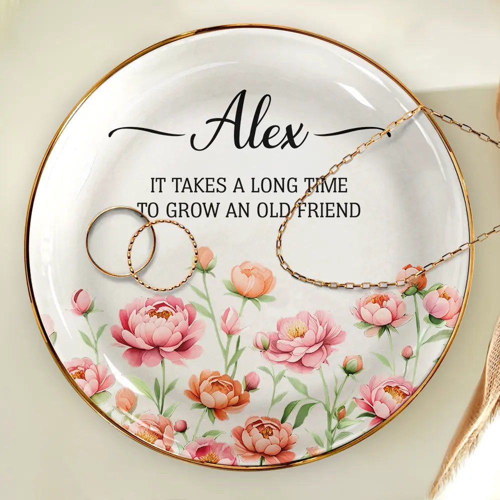 Gift For Bestie,Gift For Sisters,Happy - A True Friendship Is A Journey Without An End Birth Flower Watercolor - Personalized Ring Dish