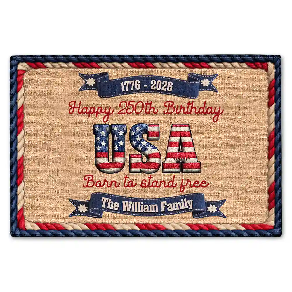 Stars And Stripes Happy USA 250Th Birthday Embroidery Effect - Personalized Doormat