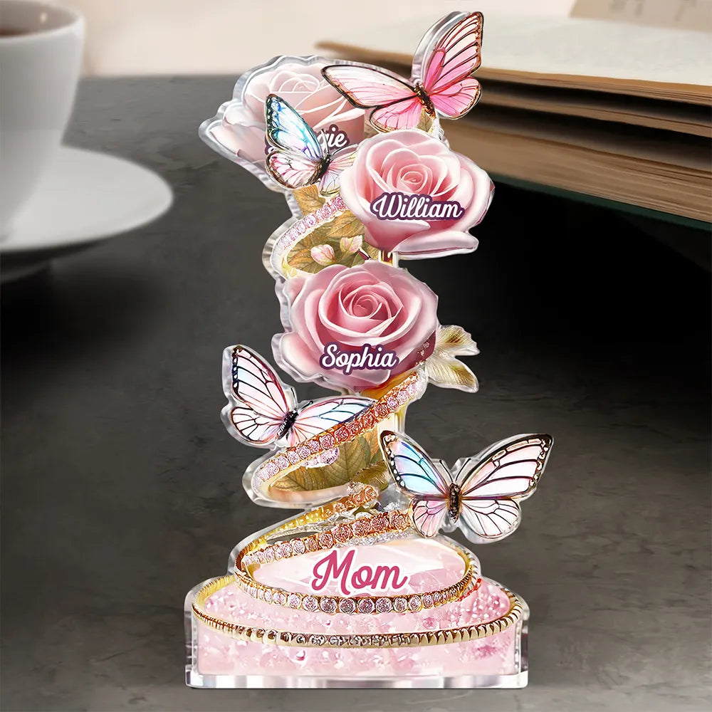 Gift For Grandma,Gift For Mother,Love,Happy - Handpicked Just For Mom Grandma 3D Crystal Effect Roses - Personalized Custom Shaped Acrylic Plaque