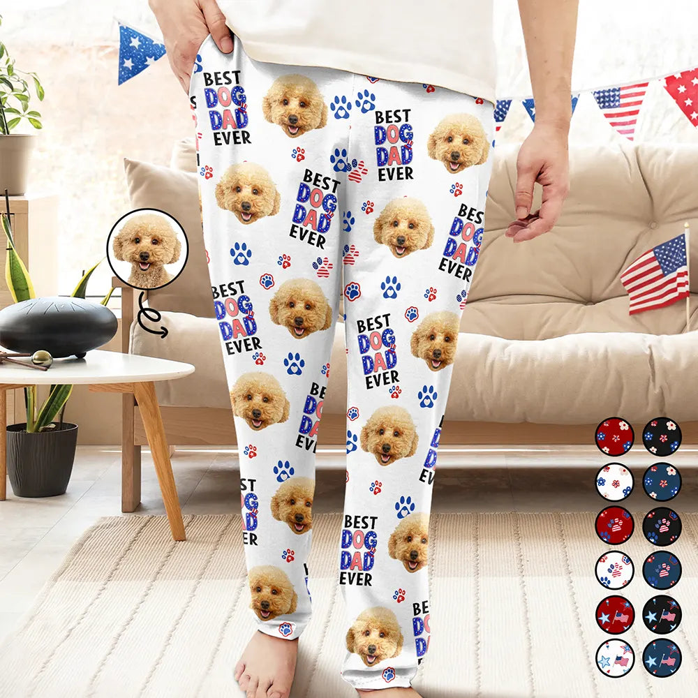 Custom Photo US Flag Best Pet Mom Dad Ever - Personalized Pajama Pants