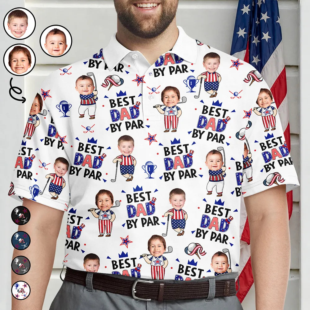 Custom Photo Stars & Stripes Best Dad Grandpa By Par - Personalized Polo Shirt
