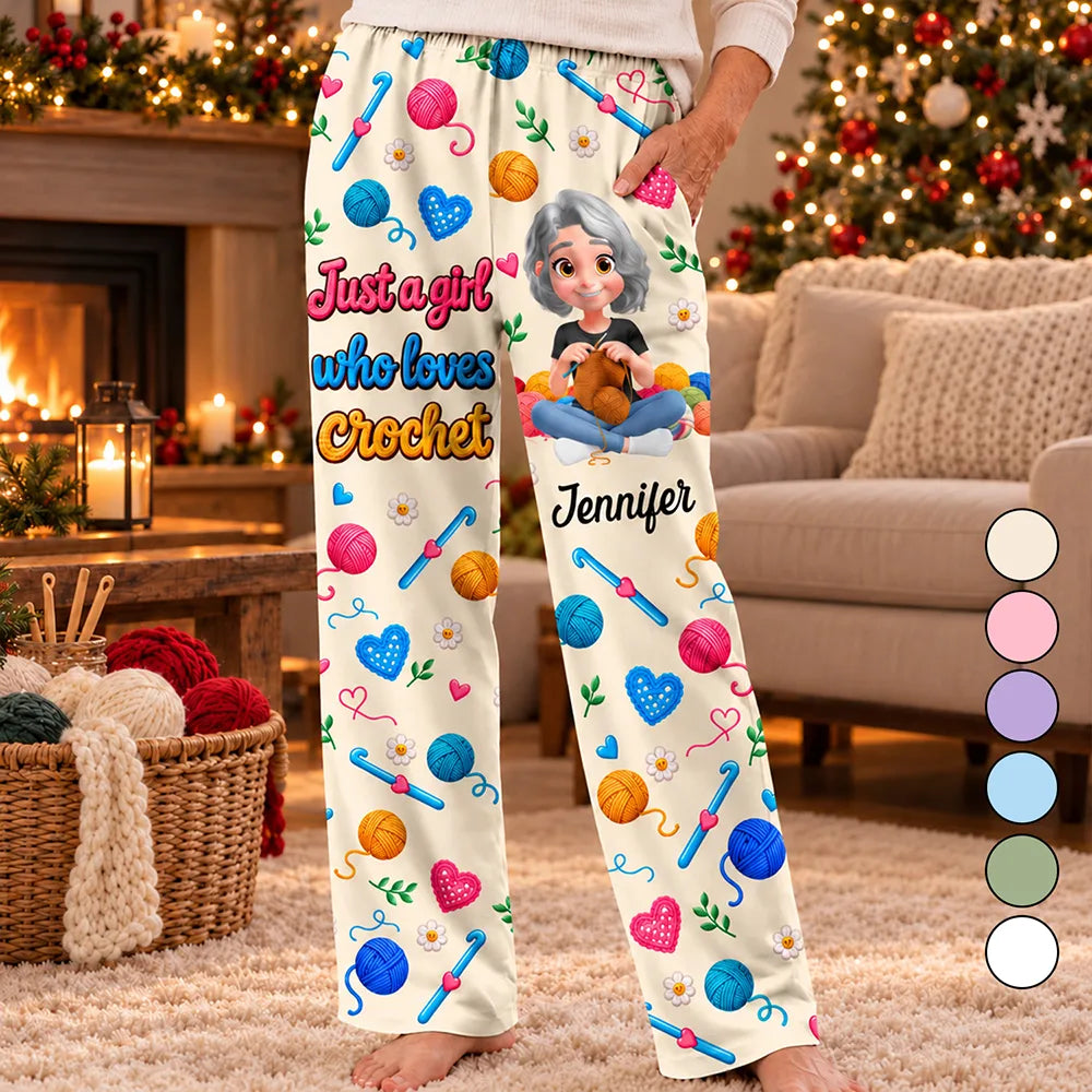 Gift For Crocheter Knitter Mom Grandma - Personalized Just A Girl Who Loves Yarn Pajama Pants