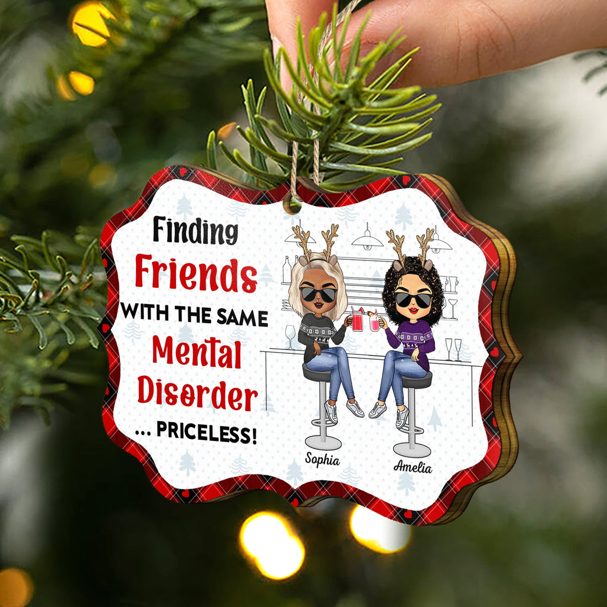 Finding Friends With The Same Mental Disorder - Christmas Gifts For Besties - Personalized Medallion Wooden Ornament