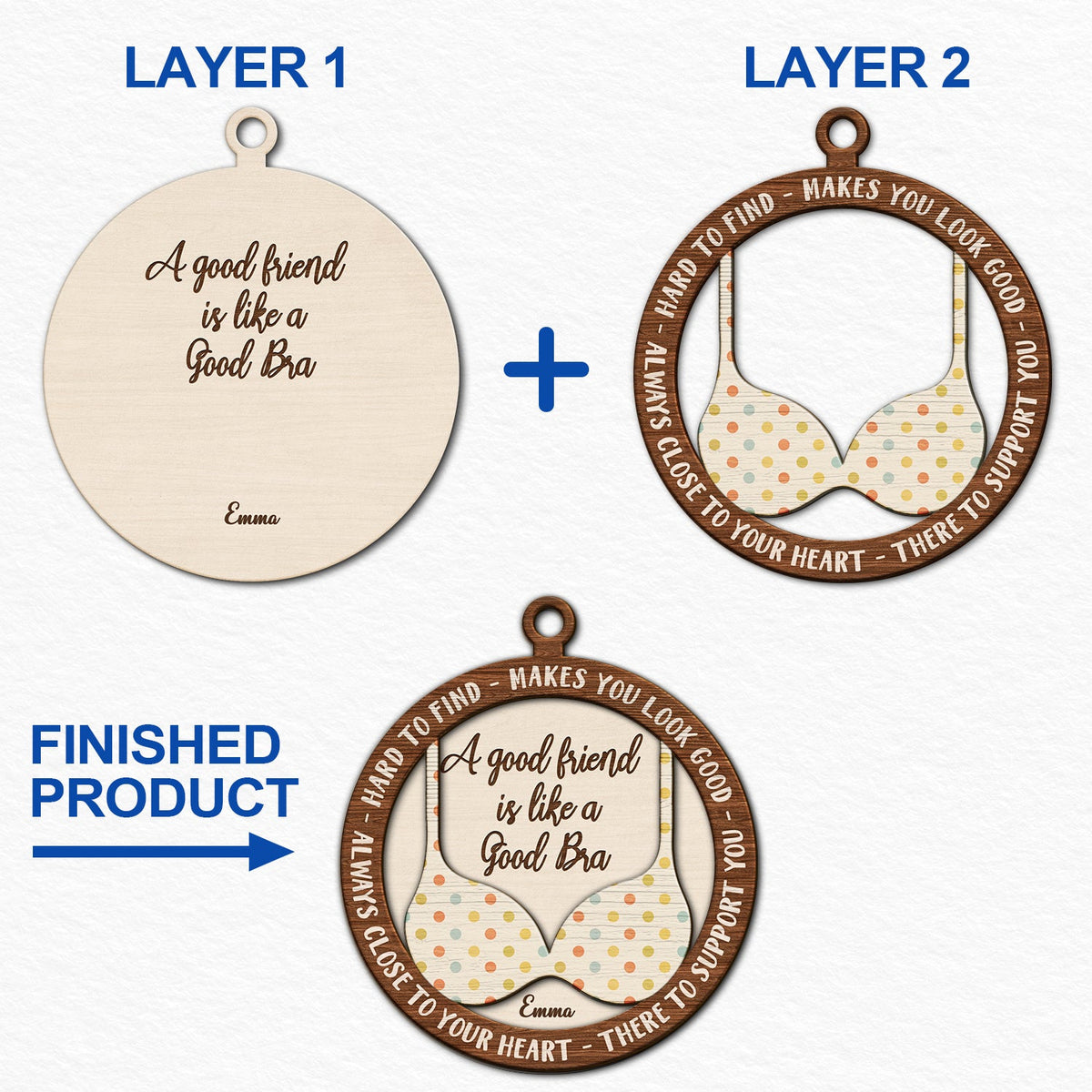 A Good Friend Is Like A Good Bra - Christmas Gifts For Best Friends, Besties - Personalized 2-Layered Wooden Ornament