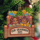 Grandkids In Bed - Christmas, Loving Gift For Grandpa, Grandma, Grandparents - Personalized Custom Shaped Wooden Ornament