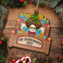 Grandkids In Bed - Christmas, Loving Gift For Grandpa, Grandma, Grandparents - Personalized Custom Shaped Wooden Ornament