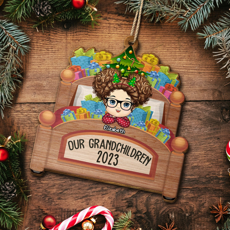 Grandkids In Bed - Christmas, Loving Gift For Grandpa, Grandma, Grandparents - Personalized Custom Shaped Wooden Ornament